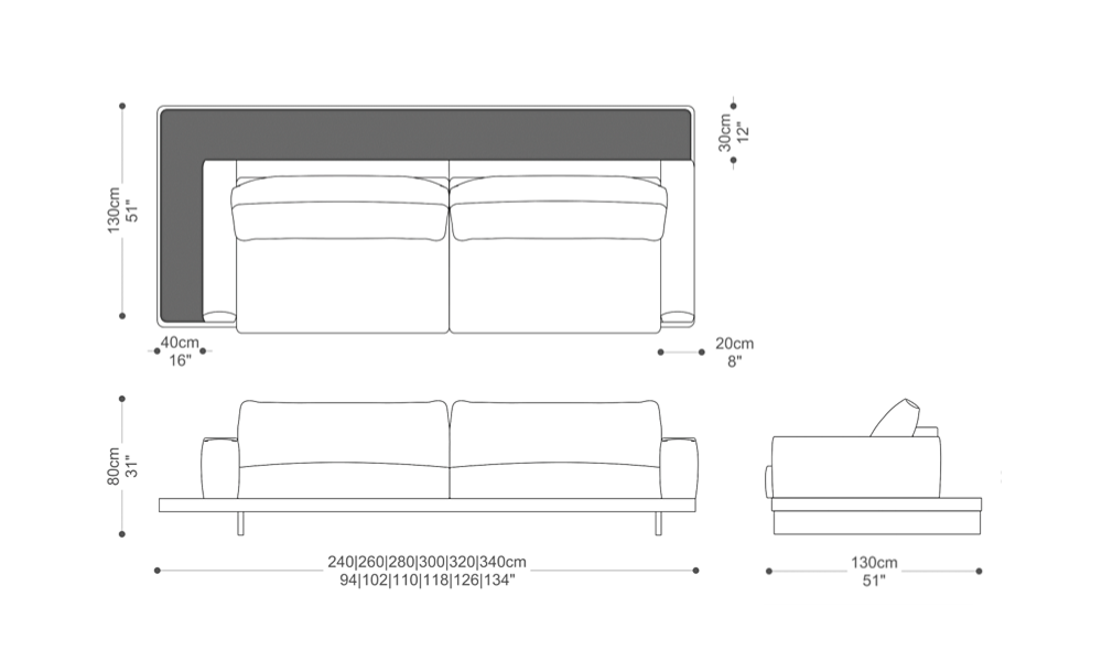Image of the main dimensions of the product